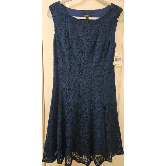 Women's Dark Teal Navy Blue Sleeveless Dress Lace Overlay, Size 8, New With Tags - Picture 2 of 9
